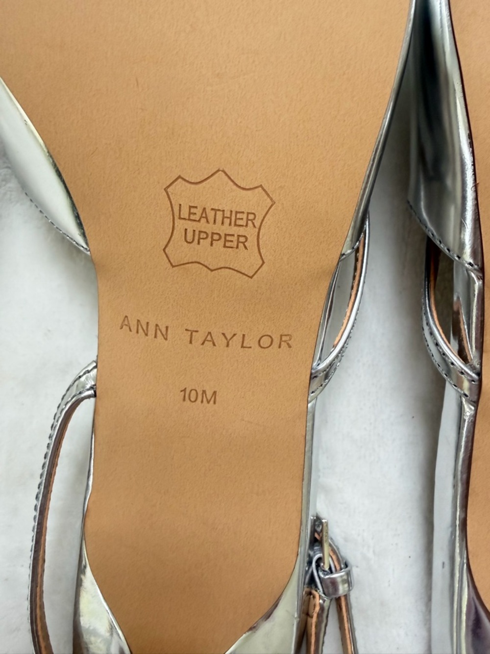 Ann Taylor Strappy Pointy Toe Leather Silver Metallic Kitten Heel Pump Sz 10 NEW - Picture 10 of 11